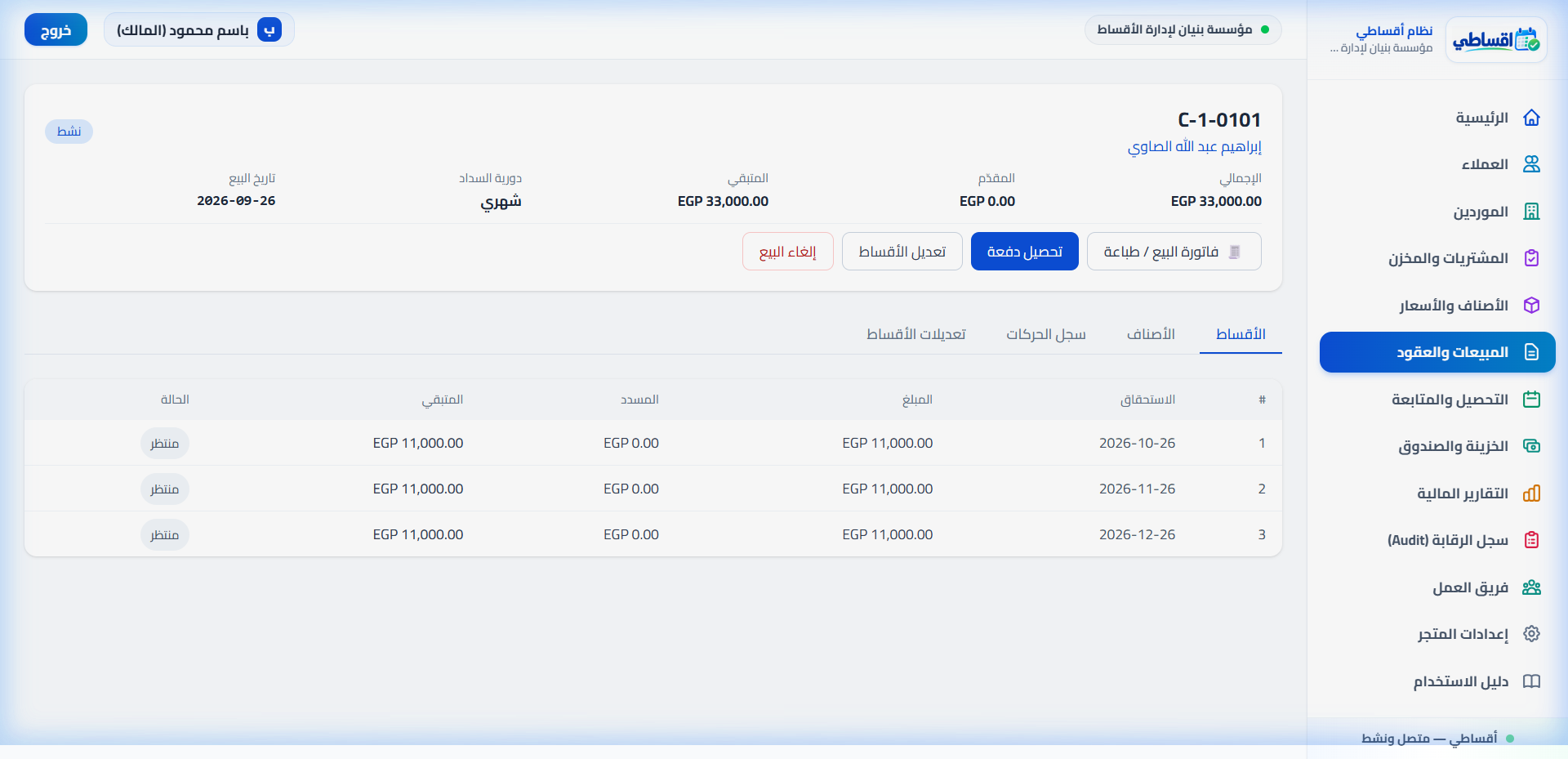 تفاصيل العقد المالي